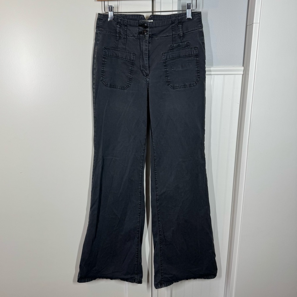 Anthropologie Maeve Wide Leg Full Length Pants Size 27 washed gray patch pocket